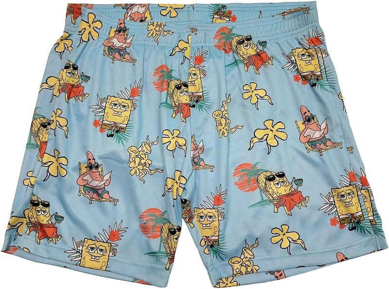 Bio World Spongebob Squarepants Beach Day All-Over Print Men's Blue Active Mesh Shorts - Image 4